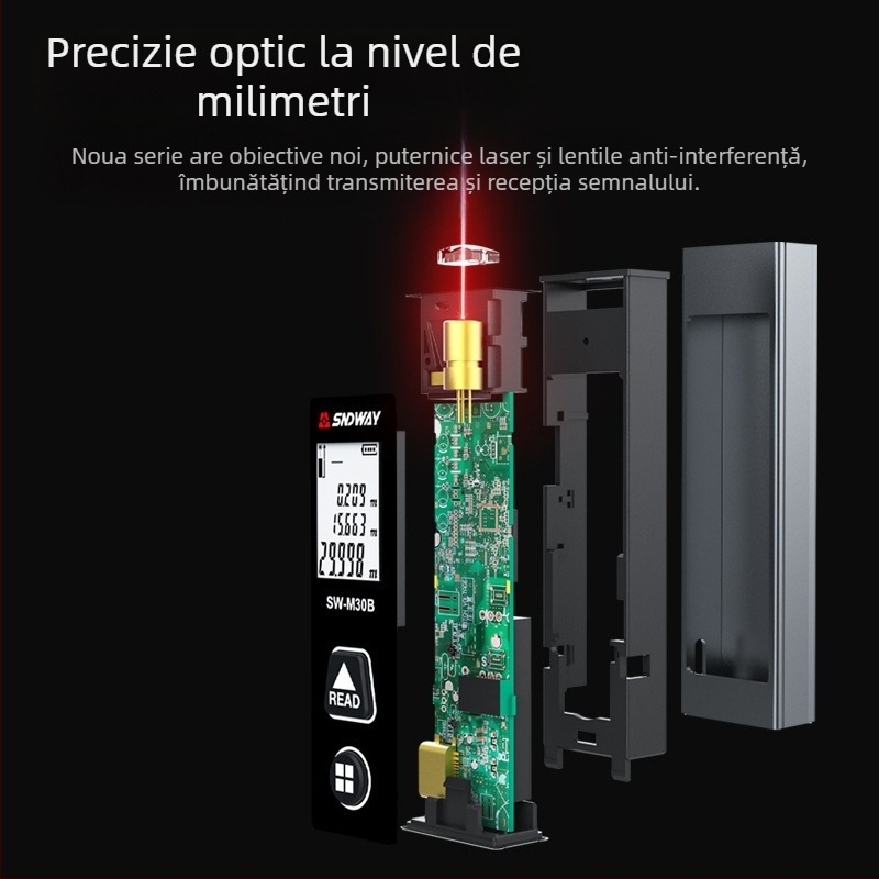 SW-M30A măsurător de distanță cu laser, dispozitiv portabil cu infraroșu, intervalul de măsurare 0,05–30 m, precizie ±5 mm + d×1/10000