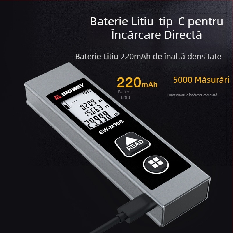 SW-M30A măsurător de distanță cu laser, dispozitiv portabil cu infraroșu, intervalul de măsurare 0,05–30 m, precizie ±5 mm + d×1/10000