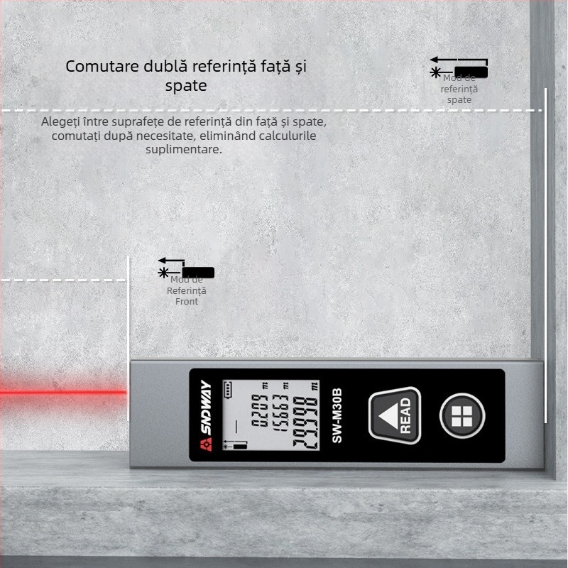 SW-M30A măsurător de distanță cu laser, dispozitiv portabil cu infraroșu, intervalul de măsurare 0,05–30 m, precizie ±5 mm + d×1/10000