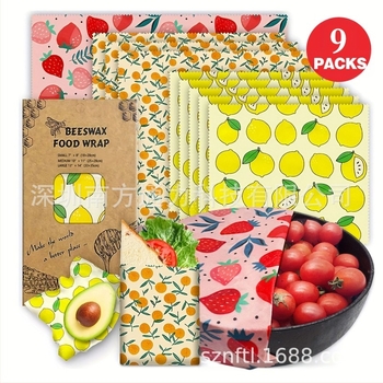 Beekinn învelișuri din ceară de albine pentru alimente, set de 9 bucăți, țesătură cu acoperire din ceară, de calitate alimentară, ambalaj din hârtie