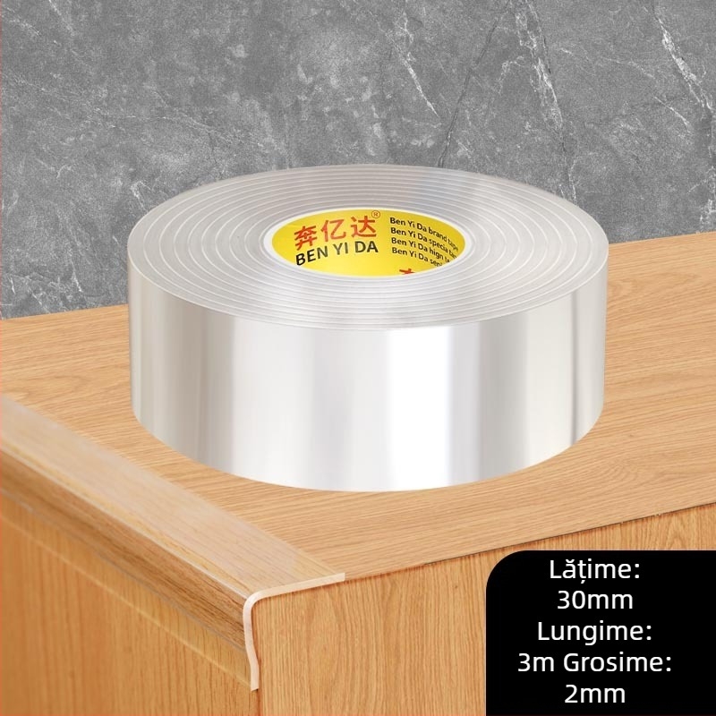 Bandă acrilică pentru marginea mesei, adezivă nano pe o singură parte, impermeabilă, fără îmbinări, transparentă