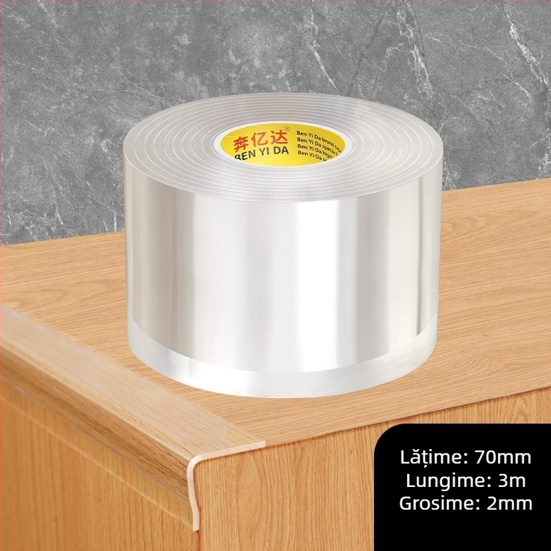 Bandă acrilică pentru marginea mesei, adezivă nano pe o singură parte, impermeabilă, fără îmbinări, transparentă