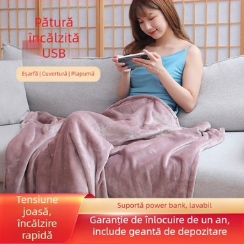 Șal încălzit USB, multifuncțional, 5V, purtabil și folosit ca pătură, pentru camping în aer liber, studenți și birou