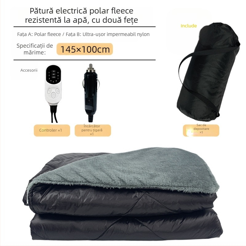 FEBORY pătură electrică 12V, țesătură sintetică, model TT-100x75-1x, control unic, 72W