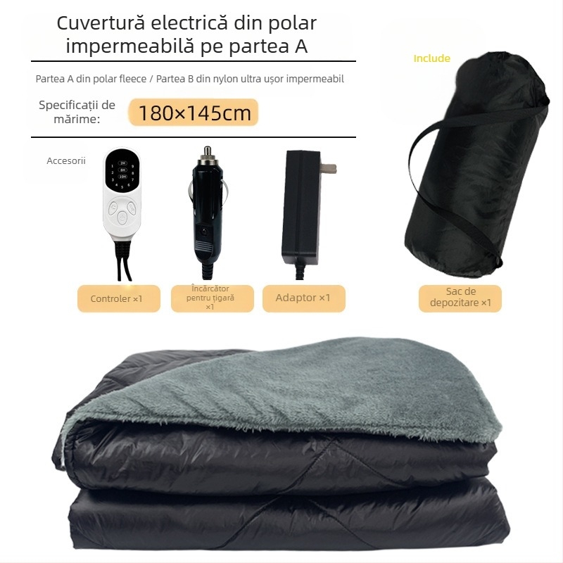 FEBORY pătură electrică 12V, țesătură sintetică, model TT-100x75-1x, control unic, 72W