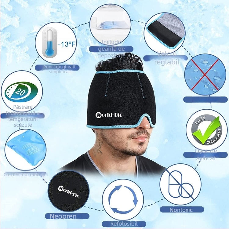 Mască de gheață pentru cap cu gel, răcire și fizioterapie | Material din nylon, umplutură gel, 860 g