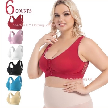 Sutien fără arc, cu închidere frontală, spate decupat, respirabil și confortabil; cupă 3/4 cu burete; material principal: nylon cu 50–70% elastan; căptușeală elastan 30–50%