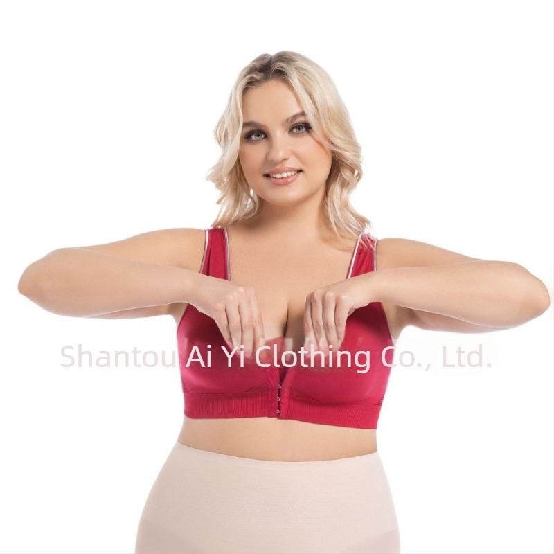 Sutien fără arc, cu închidere frontală, spate decupat, respirabil și confortabil; cupă 3/4 cu burete; material principal: nylon cu 50–70% elastan; căptușeală elastan 30–50%