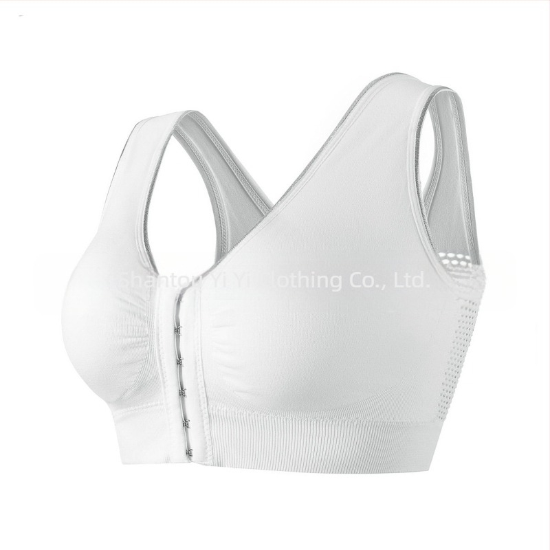 Sutien fără arc, cu închidere frontală, spate decupat, respirabil și confortabil; cupă 3/4 cu burete; material principal: nylon cu 50–70% elastan; căptușeală elastan 30–50%