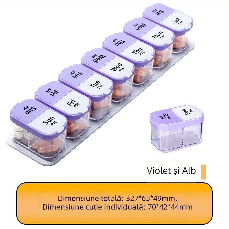 Organizator de medicamente pentru șapte zile, 14 compartimente, din plastic alimentar, capacitate mare, cutie colorată pentru acasă