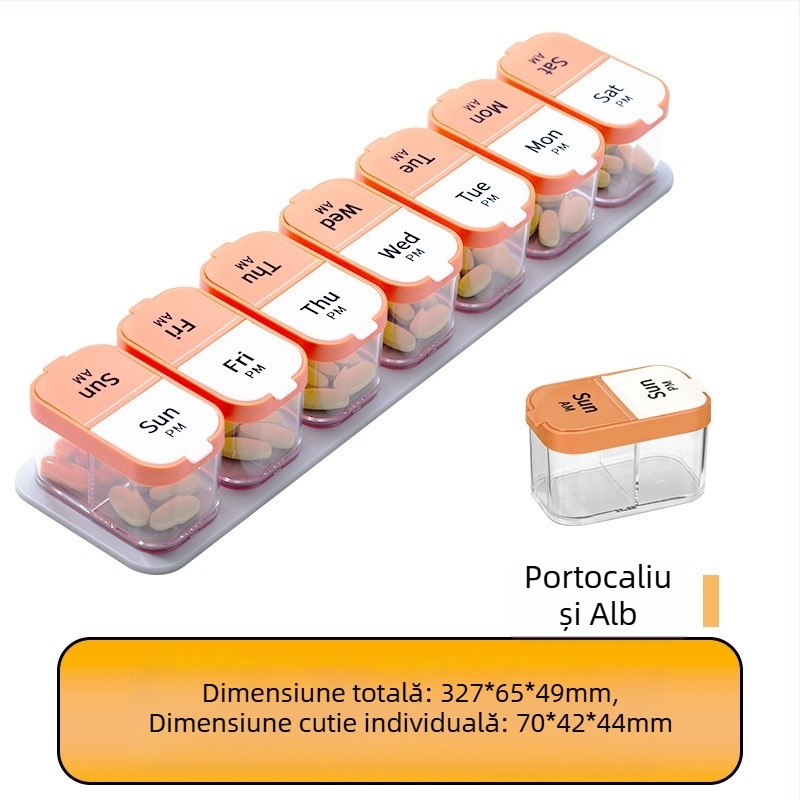 Organizator de medicamente pentru șapte zile, 14 compartimente, din plastic alimentar, capacitate mare, cutie colorată pentru acasă
