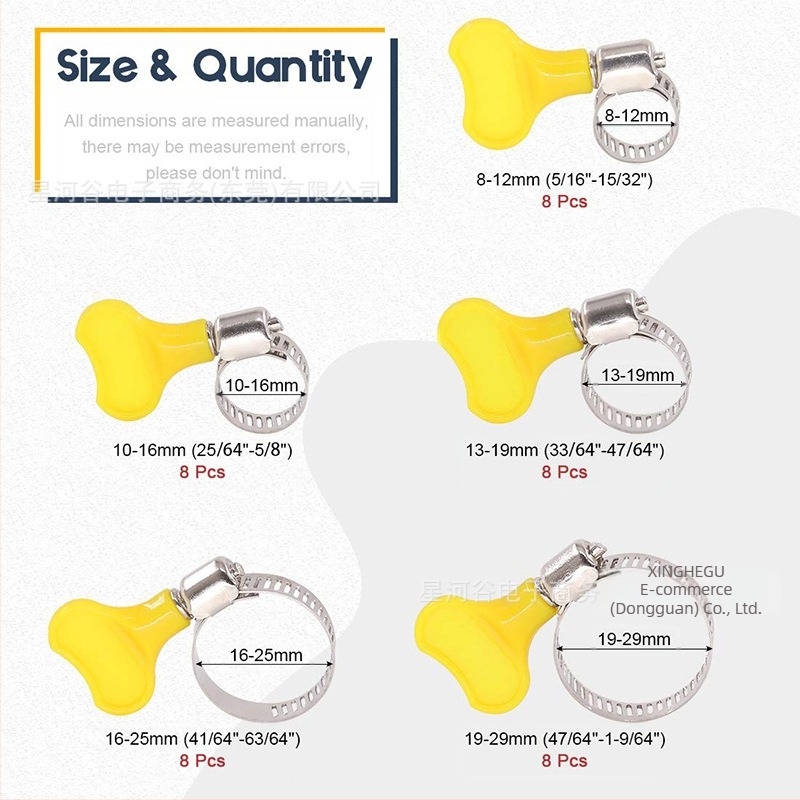 Colier pentru furtun din oțel inoxidabil 201, cu mâner – diametru nominal 8–29 mm, diametru de prindere 4–10 mm, pentru fixarea conductelor, Galaxy Valley