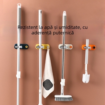 Clip pentru mop fără găuri, montaj pe perete – ABS + elastomer, 46,5 g, turnare prin injecție, stil modern minimalist