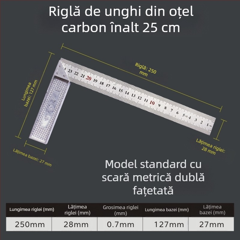 Riglă unghiulară în formă de L, din oțel cu carbon înalt, pentru măsurarea unghiurilor, precizie 1 mm, personalizabilă