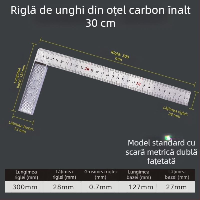 Riglă unghiulară în formă de L, din oțel cu carbon înalt, pentru măsurarea unghiurilor, precizie 1 mm, personalizabilă