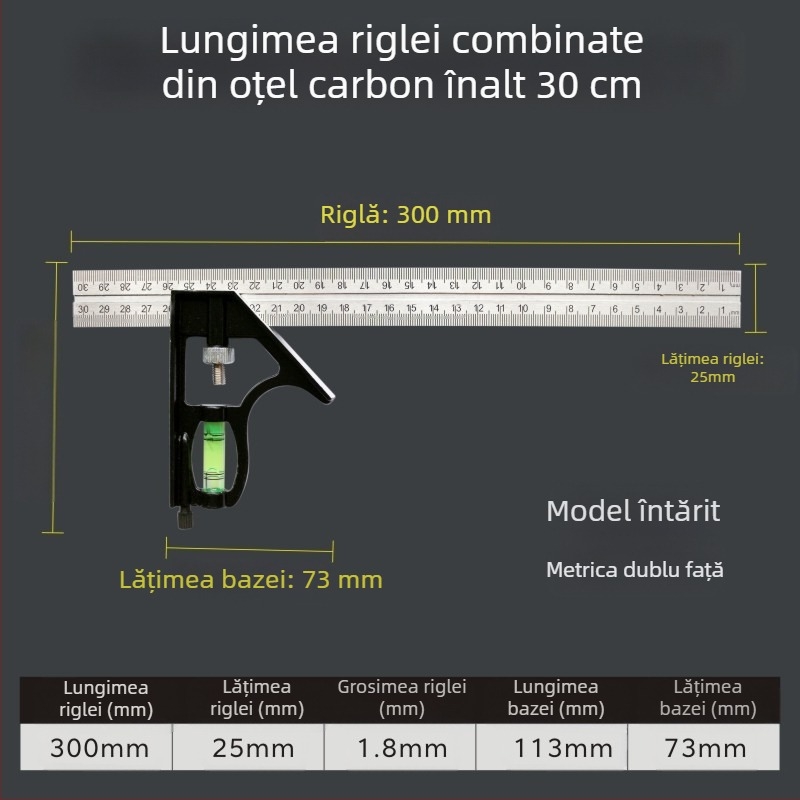 Riglă unghiulară în formă de L, din oțel cu carbon înalt, pentru măsurarea unghiurilor, precizie 1 mm, personalizabilă