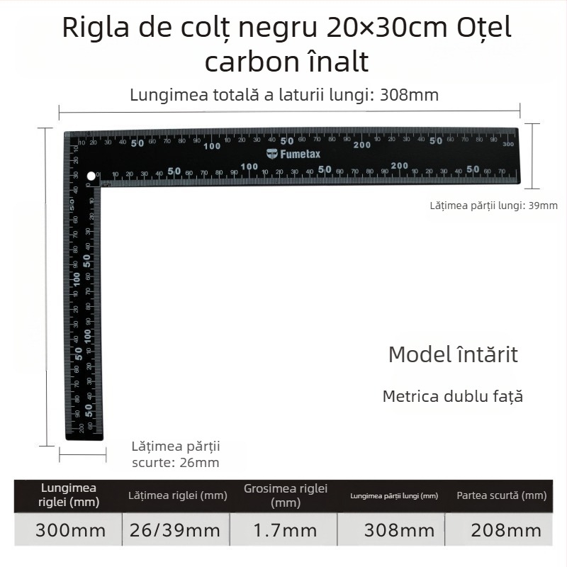 Riglă unghiulară în formă de L, din oțel cu carbon înalt, pentru măsurarea unghiurilor, precizie 1 mm, personalizabilă