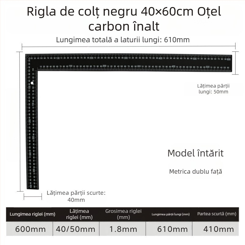 Riglă unghiulară în formă de L, din oțel cu carbon înalt, pentru măsurarea unghiurilor, precizie 1 mm, personalizabilă