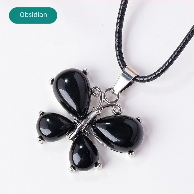 Pandantiv fluture din cristal cu agat, piatră semiprețioasă, într-un aliaj, colier și accesoriu pentru pulover