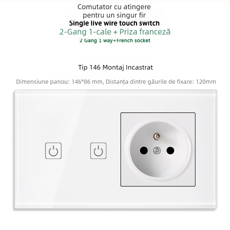 Panou tactil tip 146 cu 1/2/3 întrerupătoare, prize USB dual standard francez, montaj în perete, 16A