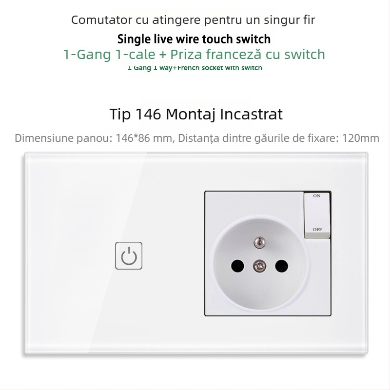 Panou tactil tip 146 cu 1/2/3 întrerupătoare, prize USB dual standard francez, montaj în perete, 16A