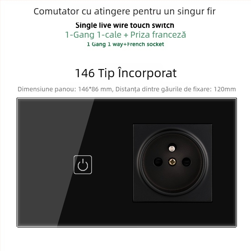 Panou tactil tip 146 cu 1/2/3 întrerupătoare, prize USB dual standard francez, montaj în perete, 16A