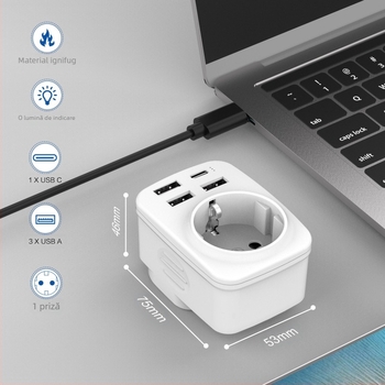 Adaptor UK către EU - CE certificat, 1500W, priză de conversie, -45°C până la 60°C