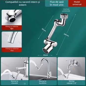 Co-run robinet cu braț robotic universal, duză rotativă și aerator anti-strop, din ABS, reglabil, lansat în 2022