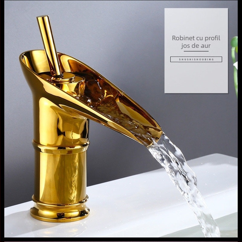 Robinet de chiuvetă din cupru cu disc ceramic, acționare prin ridicare, apă caldă și rece, montaj pe blat, intrare/ieșire M10, finisaj antic