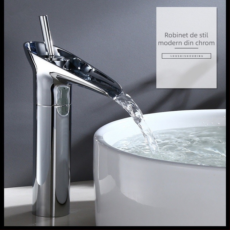 Robinet de chiuvetă din cupru cu disc ceramic, acționare prin ridicare, apă caldă și rece, montaj pe blat, intrare/ieșire M10, finisaj antic