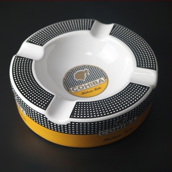 Cenușar ceramic pentru țigări, rotund, cu patru compartimente, logo imprimat, personalizare disponibilă, COHIBA
