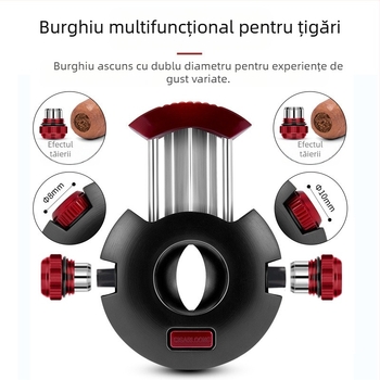 Foarfece pentru trabuc cu lamă în formă de V din oțel inoxidabil și burghiu ascuns cu diametru dublu – lucrate manual, personalizabile