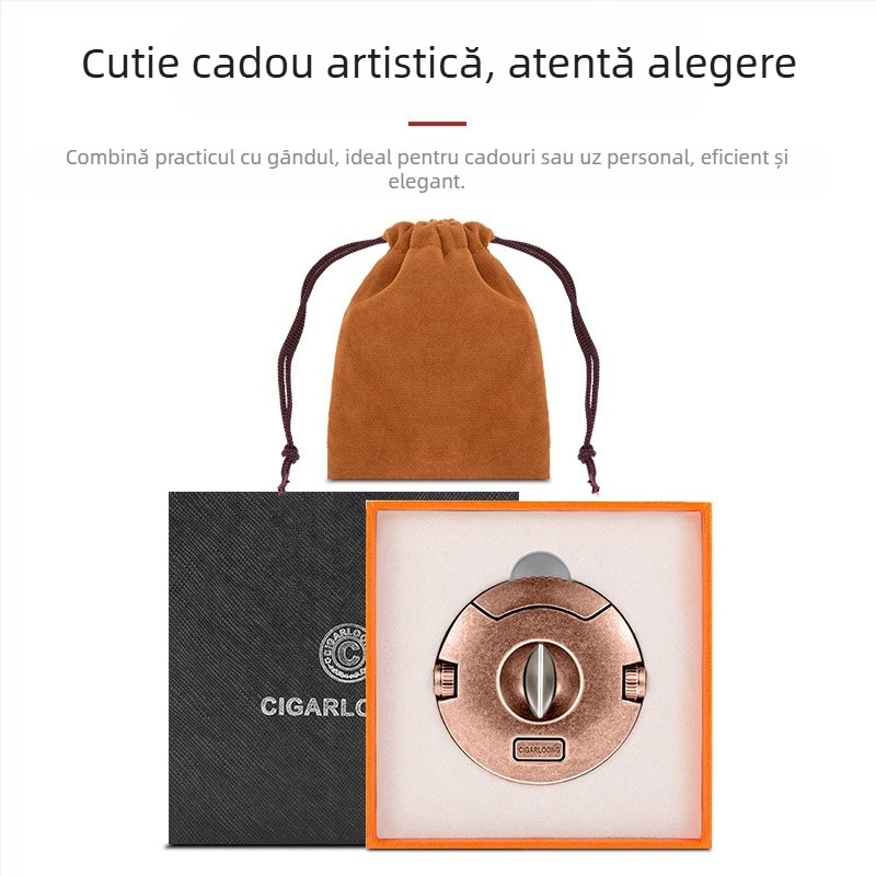 Foarfece pentru trabuc cu lamă în formă de V din oțel inoxidabil și burghiu ascuns cu diametru dublu – lucrate manual, personalizabile