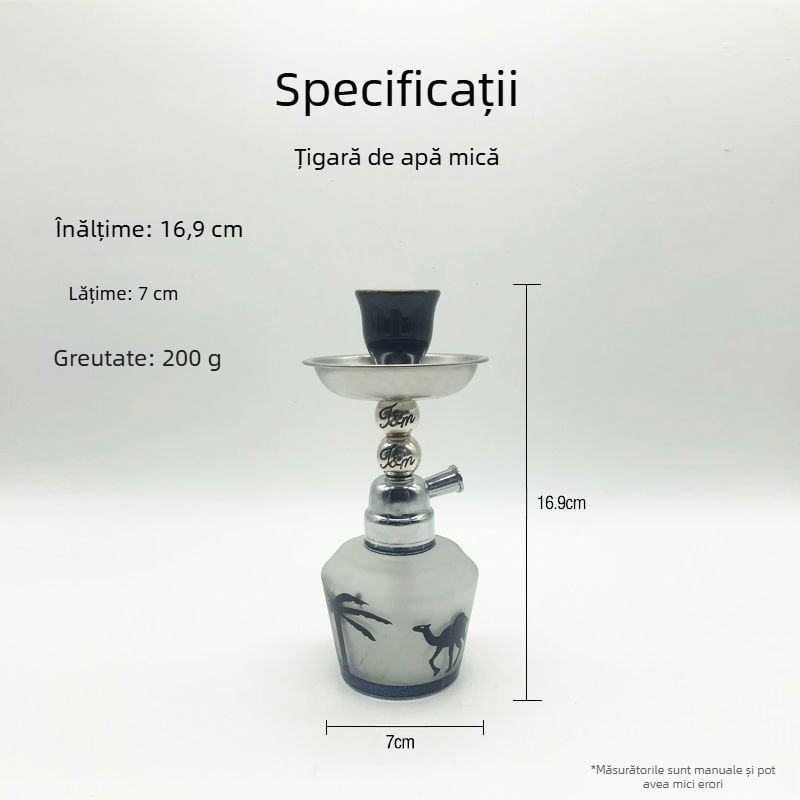 Set mini hookah shisha cu țeavă de sticlă, finisaj electroplating, Lions brand, stil modern