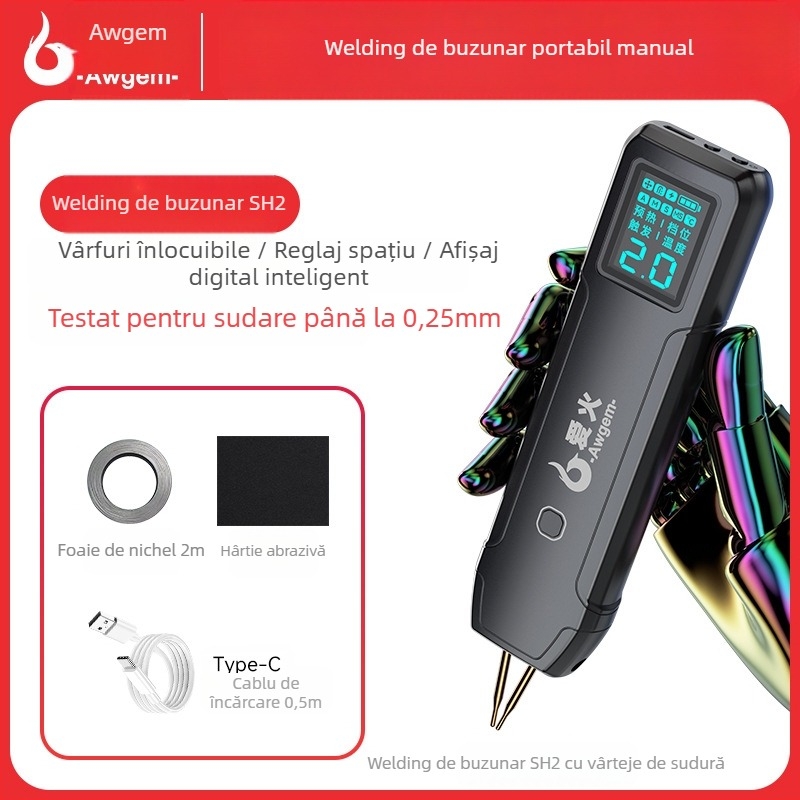 Love Fire SH2 mașină de sudură spot | Unealtă portabilă manuală pentru sudură a bateriilor Li-ion, metale și nichel, intrare 5V, control automat, alimentare pe baterie