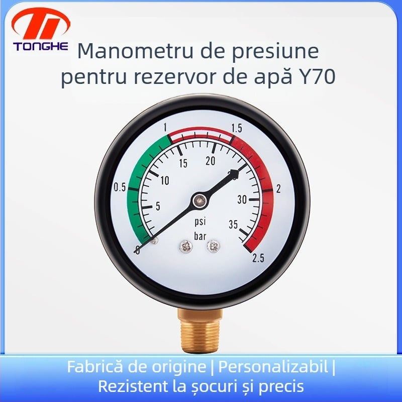 Manometru de presiune de precizie pentru rezervorul de apă – Model Y70, Tip: manometru de presiune, Interval de măsură 0-2.5, Acuratețe 2.5, Conexiune: manual
