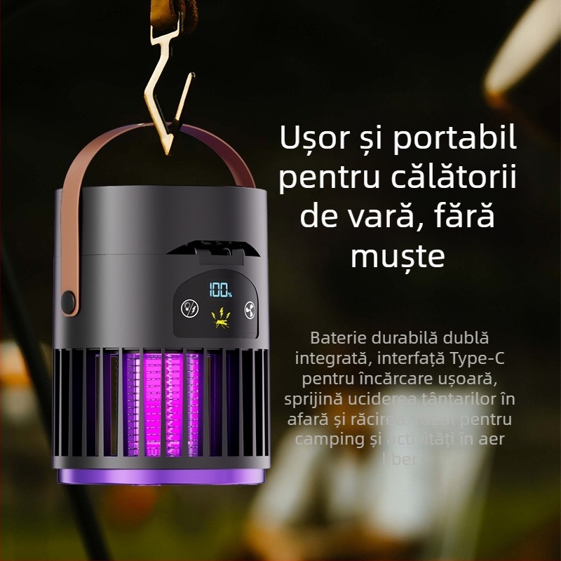 Ventilator de birou cu ucigaș de țânțari, 2 în 1 pentru camping în aer liber, baterie încorporată 2000–4000 mAh, 5V/5W, motor fără perii, 5 palete