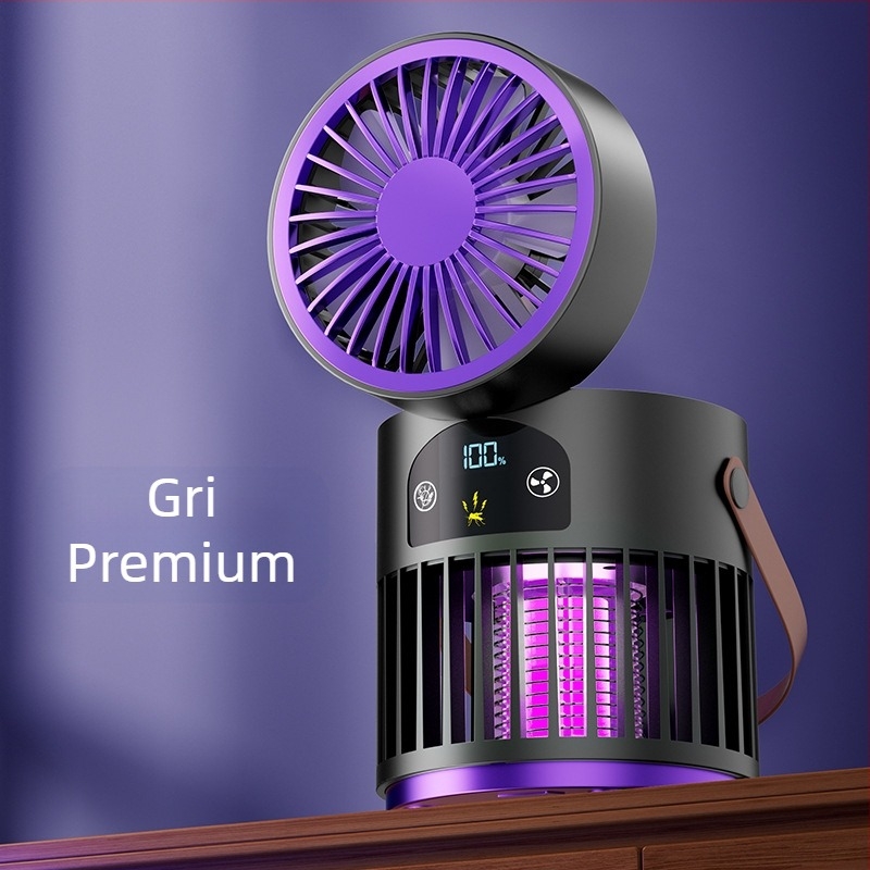 Ventilator de birou cu ucigaș de țânțari, 2 în 1 pentru camping în aer liber, baterie încorporată 2000–4000 mAh, 5V/5W, motor fără perii, 5 palete
