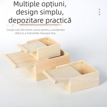 Cutie pătrată din lemn cu capac glisant pentru bijuterii și ceasuri – lemn natural, imprimare logo disponibil