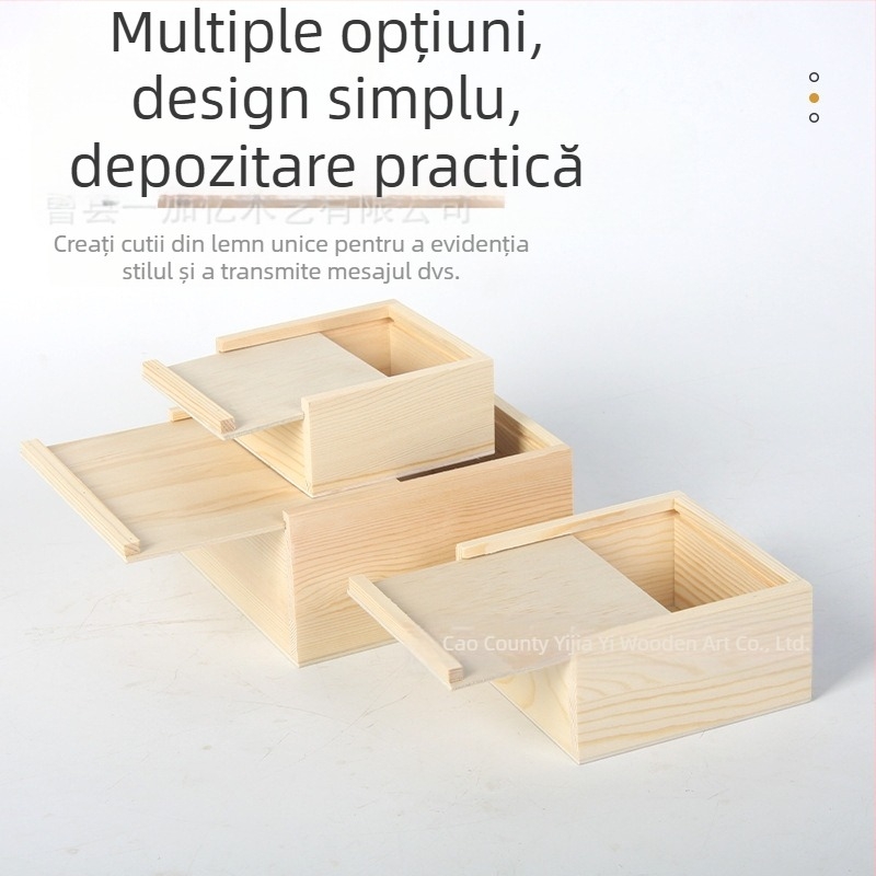 Cutie pătrată din lemn cu capac glisant pentru bijuterii și ceasuri – lemn natural, imprimare logo disponibil