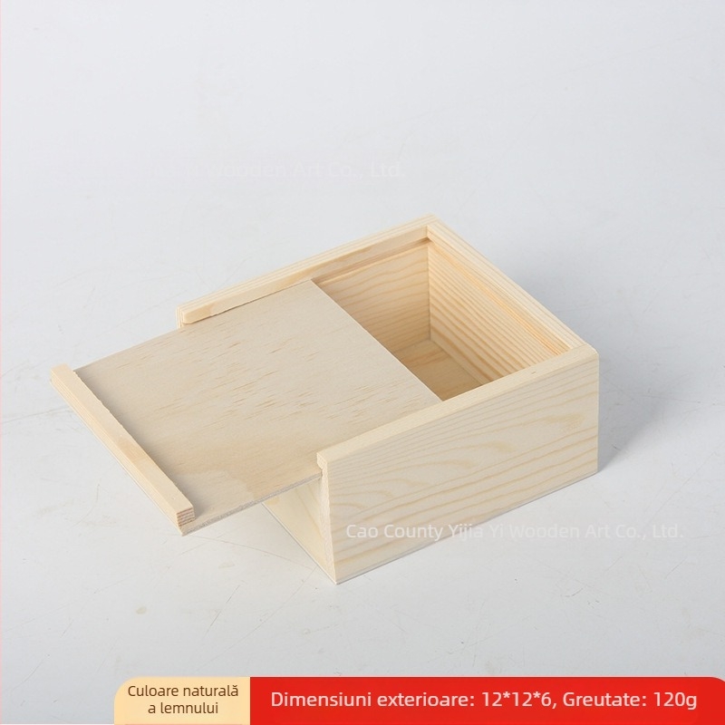 Cutie pătrată din lemn cu capac glisant pentru bijuterii și ceasuri – lemn natural, imprimare logo disponibil