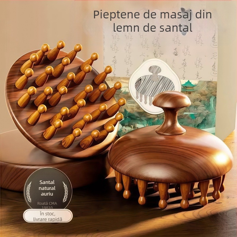 Pieptene de masaj din lemn de santal cu cap disc pentru scalp și îngrijire păr, cod 6226; marcă licențiată Maimaimeng; Brand: Other