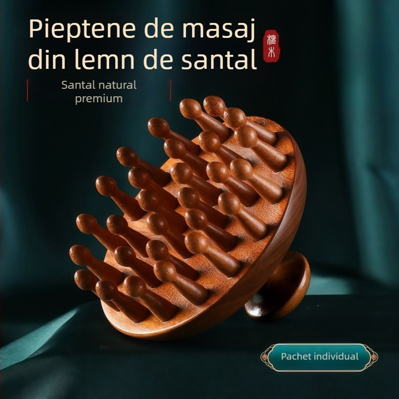 Pieptene de masaj din lemn de santal cu cap disc pentru scalp și îngrijire păr, cod 6226; marcă licențiată Maimaimeng; Brand: Other