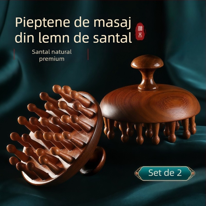 Pieptene de masaj din lemn de santal cu cap disc pentru scalp și îngrijire păr, cod 6226; marcă licențiată Maimaimeng; Brand: Other
