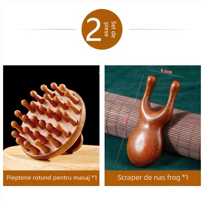 Pieptene de masaj din lemn de santal cu cap disc pentru scalp și îngrijire păr, cod 6226; marcă licențiată Maimaimeng; Brand: Other