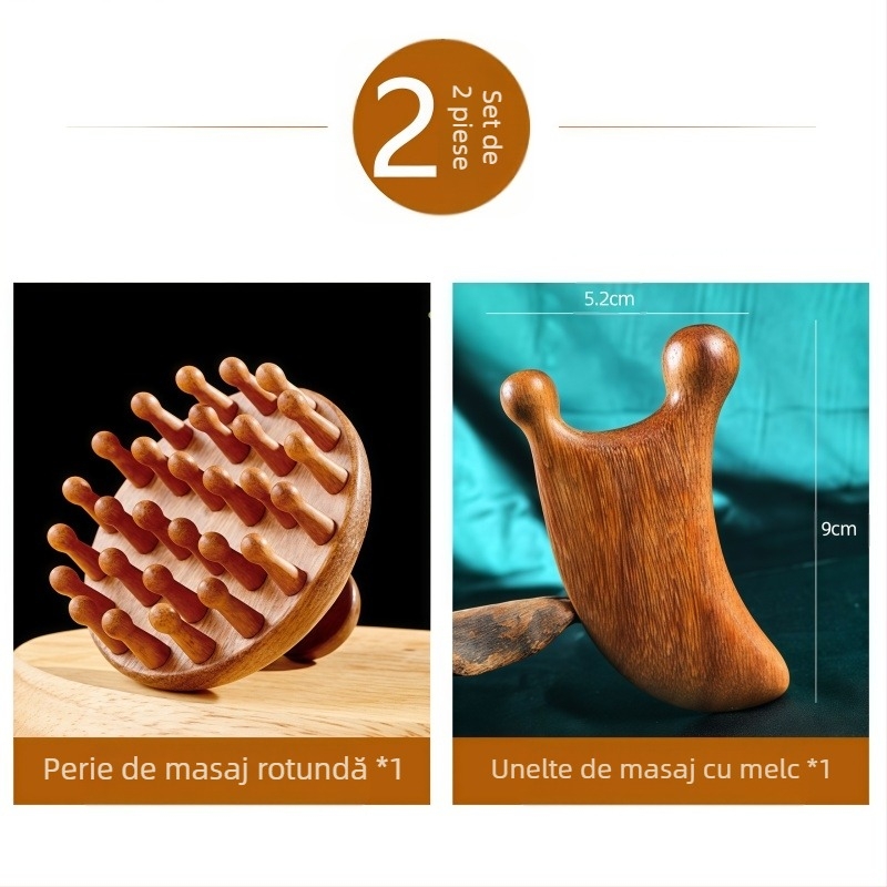 Pieptene de masaj din lemn de santal cu cap disc pentru scalp și îngrijire păr, cod 6226; marcă licențiată Maimaimeng; Brand: Other