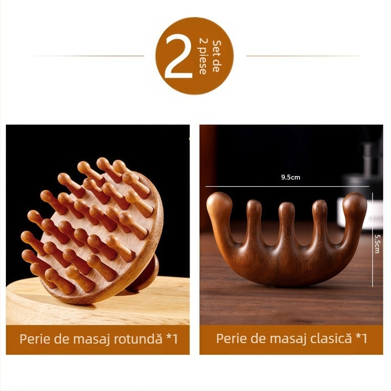 Pieptene de masaj din lemn de santal cu cap disc pentru scalp și îngrijire păr, cod 6226; marcă licențiată Maimaimeng; Brand: Other