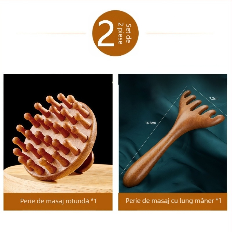 Pieptene de masaj din lemn de santal cu cap disc pentru scalp și îngrijire păr, cod 6226; marcă licențiată Maimaimeng; Brand: Other