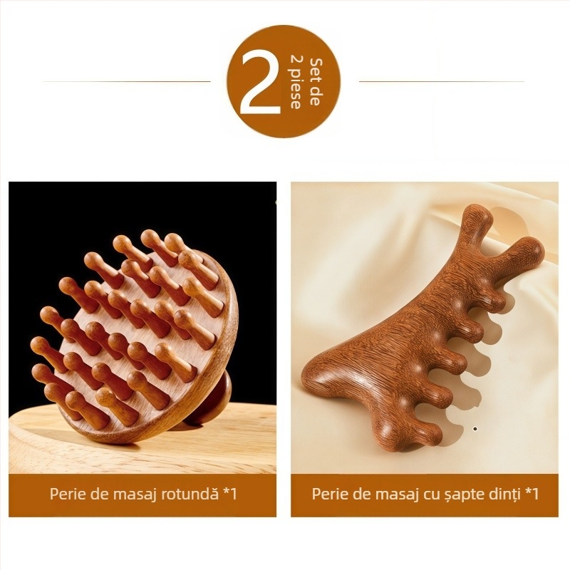 Pieptene de masaj din lemn de santal cu cap disc pentru scalp și îngrijire păr, cod 6226; marcă licențiată Maimaimeng; Brand: Other