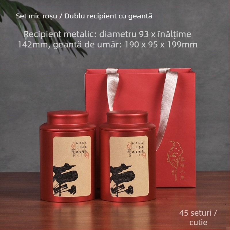 Cutie metalică pentru ceai, etanșă, stil chinezesc, capacitate 100 g sau 200 g